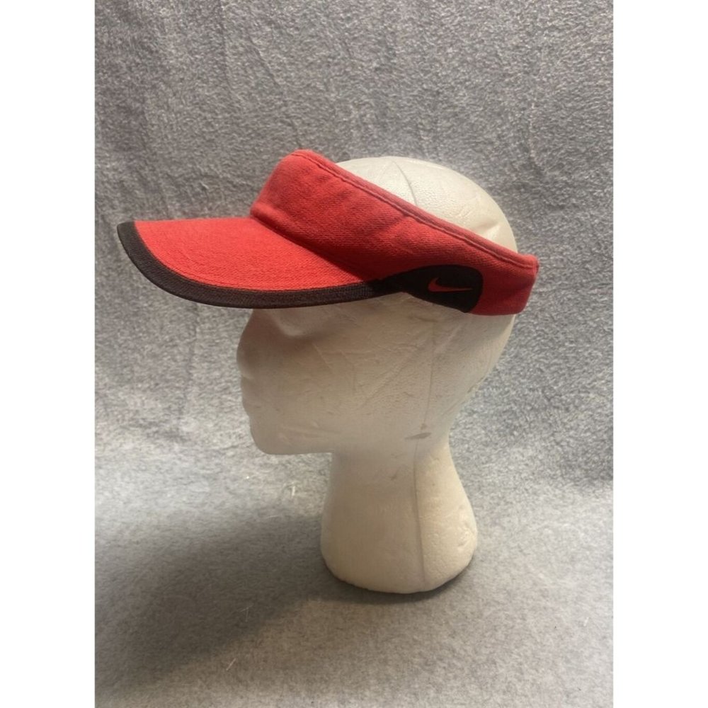 NIKE Solid Red & Black Adjustable Closure Visor HAT Logo Golfing CAP